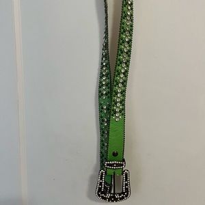 Rhinestone green belt. Real leather.